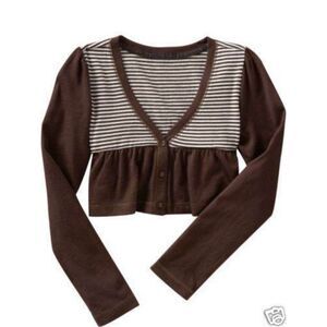 NEW Gap Kids girls S 6 7 brown stripe crop l/s cardigan shrug top t-shirt tee